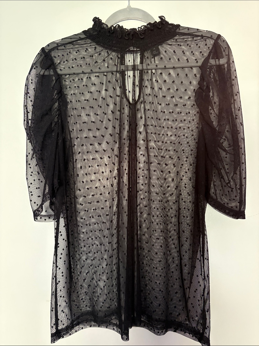 Halogen Black Sheer Dot Mesh Blouse